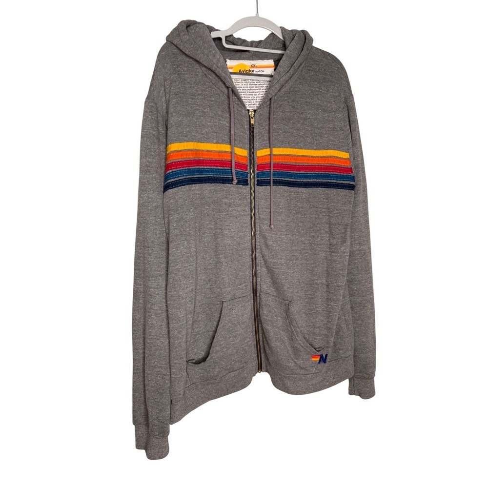 Aviator Nation 5-stripe full zip hoodie in grey